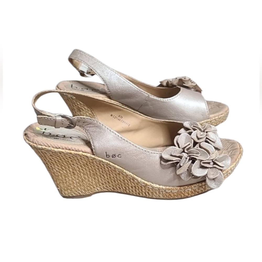 BOC Born Frosty Cream Wicker Slingback Wedge Platform Sandals